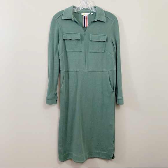 Boden Dresses & Skirts - Boden Knit Long Sleeve Quarter-Zip Sage Green Midi Dress